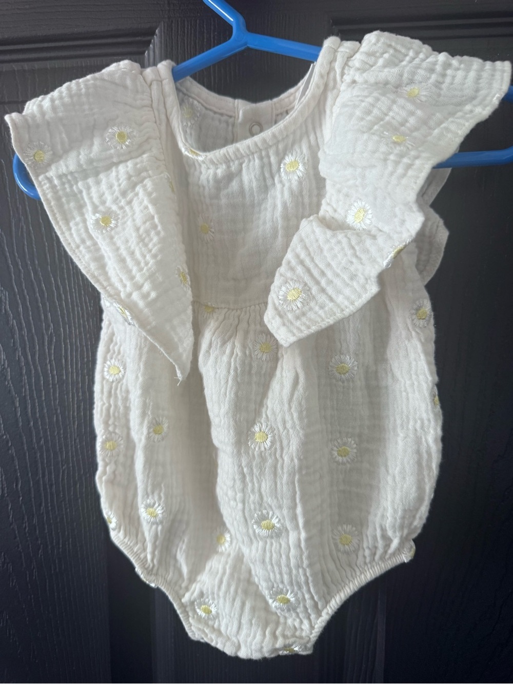 Cat & Jack White Daisy Muslin Romper with Ruffle Shoulders